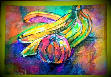 натюрморт с  бананами и гранатом