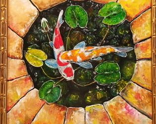 Картина маслом «Карпы кои»