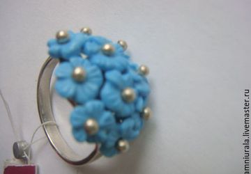 Серьги Кольцо Незабудки Природная Бирюза