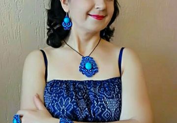 Комплект украшений из сутажа "Голубая лагуна"