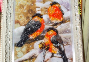 Картина бисером "Снегири"