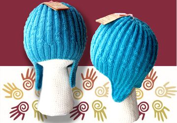 Вязаная шапка-ушанка цвета морской волны