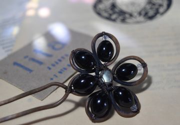 Шпилька для волос Гагат и Лабрадорит