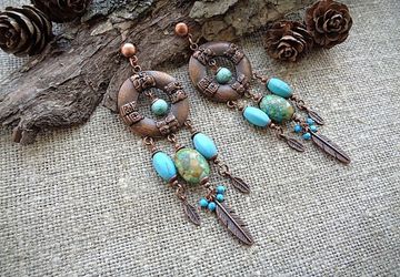 Длинные серьги-гвоздики из бирюзы четырёх видов