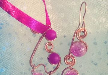 Комплект кулон + серьги "Фуксия"