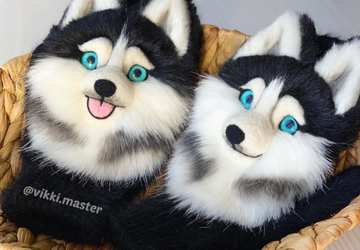 Варежки с хаски ручной работы