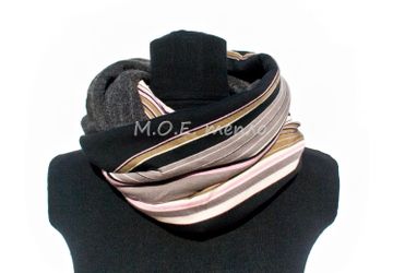 Снуд "Полосатое тепло" (с розовым)