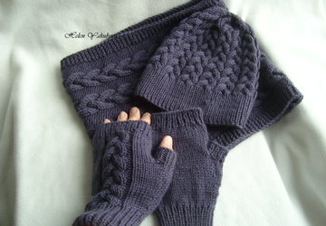 Комплект женский шапка,снуд, митенки.