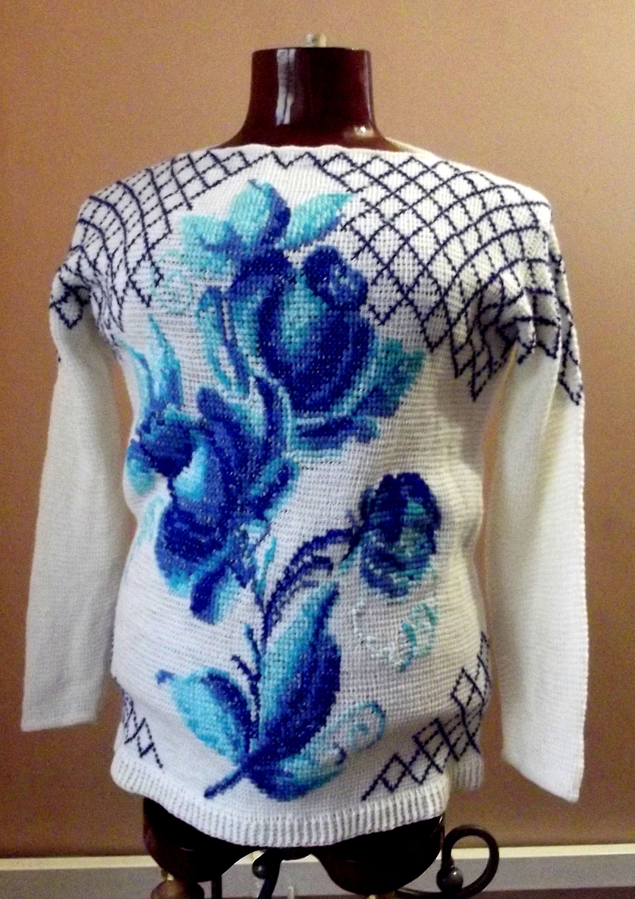 нарядный работа ручной авторский вышивкой ручная гжель тунисское вязание пуловер трикотаж