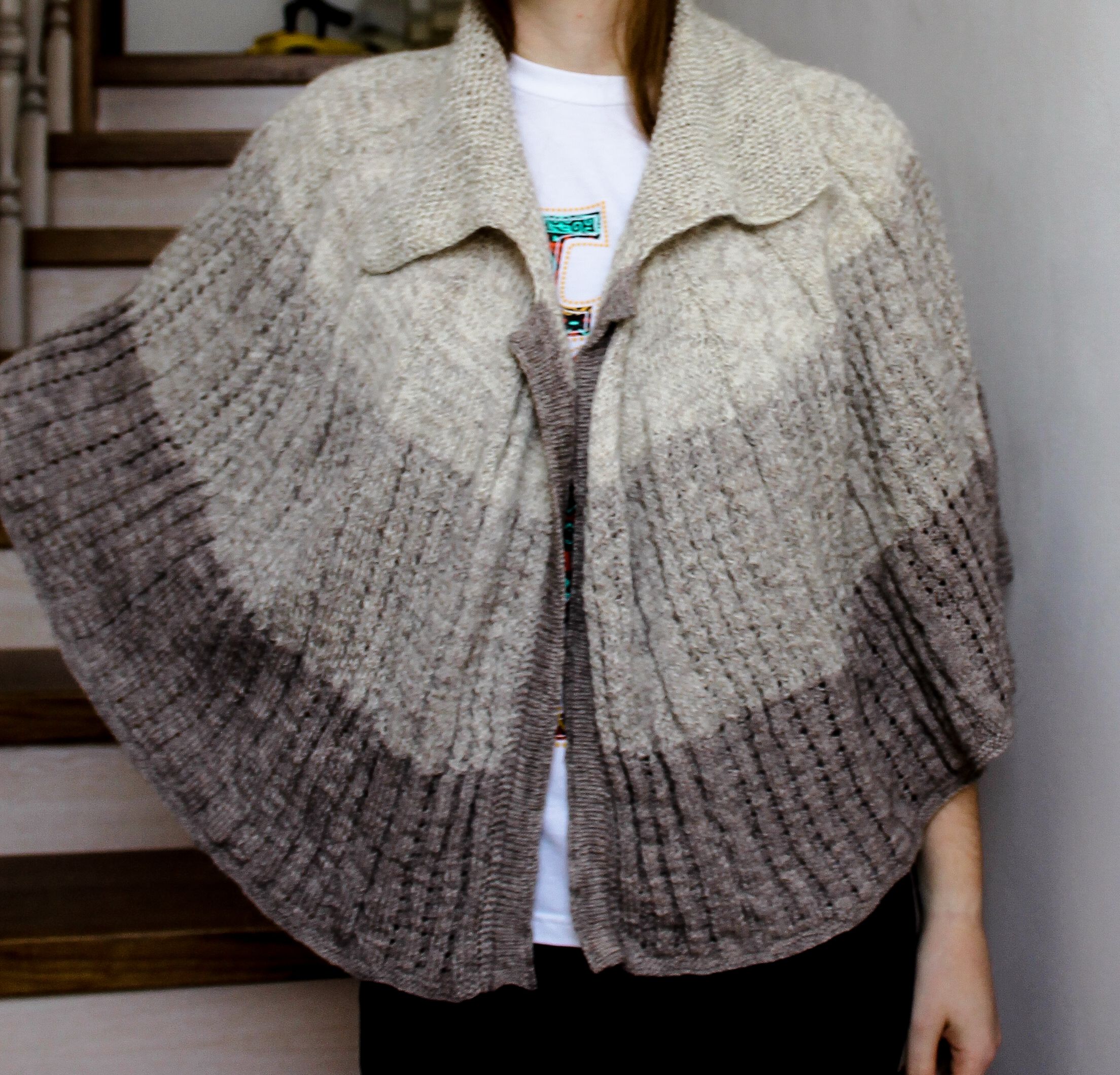 cardigan dress зиму original вязаная одежда серый handmade knitting knitted cape плечи для накидка ручная работа вязка женщин пончо knit