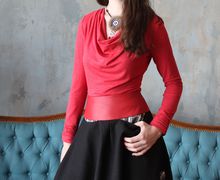 юбка с кокеткой из кожи двуслойная