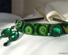 Ободок и серьги "Изумрудная фантазия"
