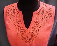 Льняное платье коралл