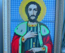 Вышитая счетным крестиком икона Александра Невского