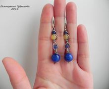 Серебряные серьги с лазуритом и нефритом