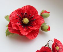 брошь красный мак