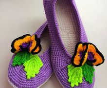 Балетки тапочки сиреневые с бабочками