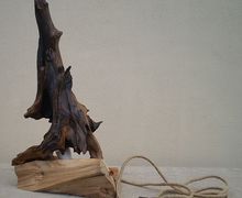 Деревянный LED настольный светильник из элементов корня дуба и ясеня, ручная работа