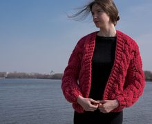 Кардиган бомбер вязаный Малиновый пай