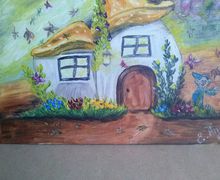 Картина маслом на холсте "Дом- гриб"