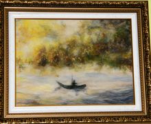 Картина из шерсти "Осенняя рыбалка".