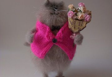 Кот с букетом