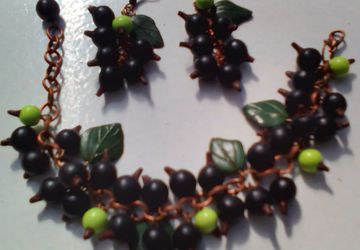 Серьги и браслет черная смородина