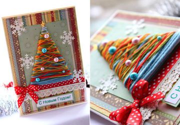 Новогодняя открытка с цветной пряжей!