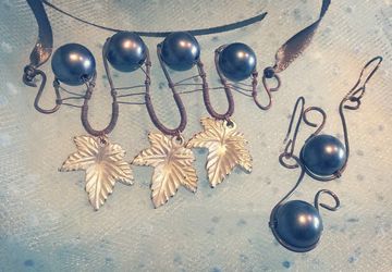 Комплект ожерелье + серьги "Стальные листья"