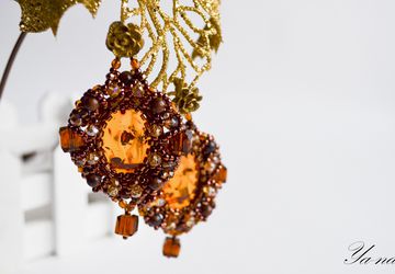Серьги из бисера и янтаря "Янтарные"