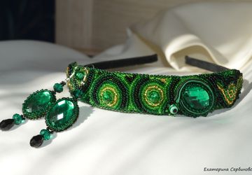 Ободок и серьги "Изумрудная фантазия"