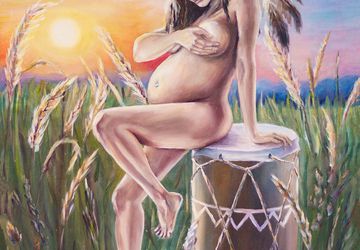 Картина "Матерь". Картина маслом на холсте  обнаженной беременной женщины в образе индианки 80*60 см