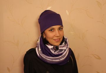 Комплект снуд и шапка "Фиолетовые бабочки"