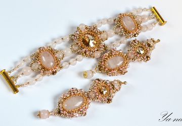 Комплект из бисера и натуральных камней "Золотое облако зефира"