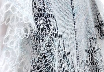 Ажурная шаль вязаная пуховая Свадебная, белая мохеровая шаль спицами