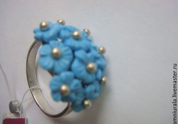 Серьги Кольцо Незабудки Природная Бирюза