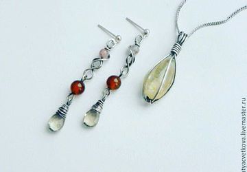 Серебряные серьги и кулон