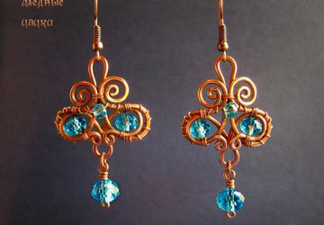 Медные серьги "Голубой ажур"