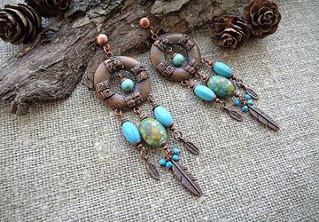 Длинные серьги-гвоздики из бирюзы четырёх видов