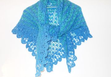 Шаль мохеровая "Сине-зелёная"