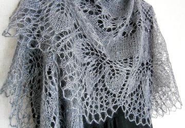 Ажурная шаль вязаная пуховая Туманный Ноябрь, шаль спицами