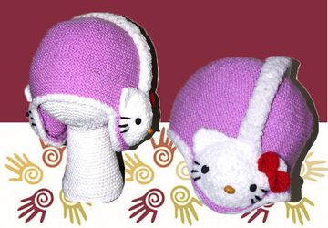 Вязаная шапочка с наушниками "Хеллоу Китти"