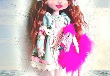 Авторская коллекционная текстильная кукла «Alice» с фламинго.