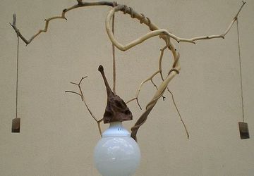 Деревянный LED cветильник, настольный из элементов вяза, яблони и ореха,  ручная работа