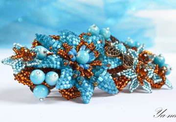 Заколка-автомат из бисера " Цветок и стрекоза" Купить