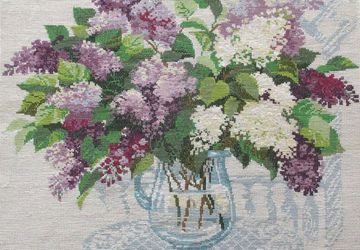 Аромат весны. Букет сирени. Вышитая картина крестом
