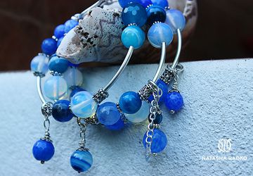 Тройной браслет на замке из натуральных камней