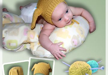 Вязаный чепчик для новорожденного "Зайка"