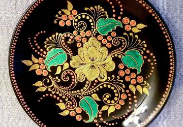 Декоративная тарелка "Рябинушка" (подражание Хохломе")