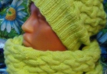 Вязаный комплект шапочка и снуд в один оборот